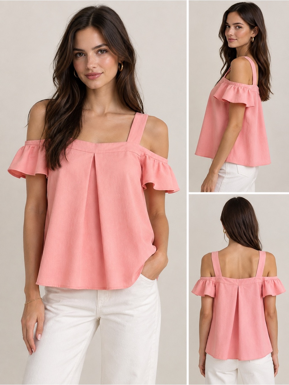 New Blush Pink Ruffle Cold-Shoulder Blouse, Size S
